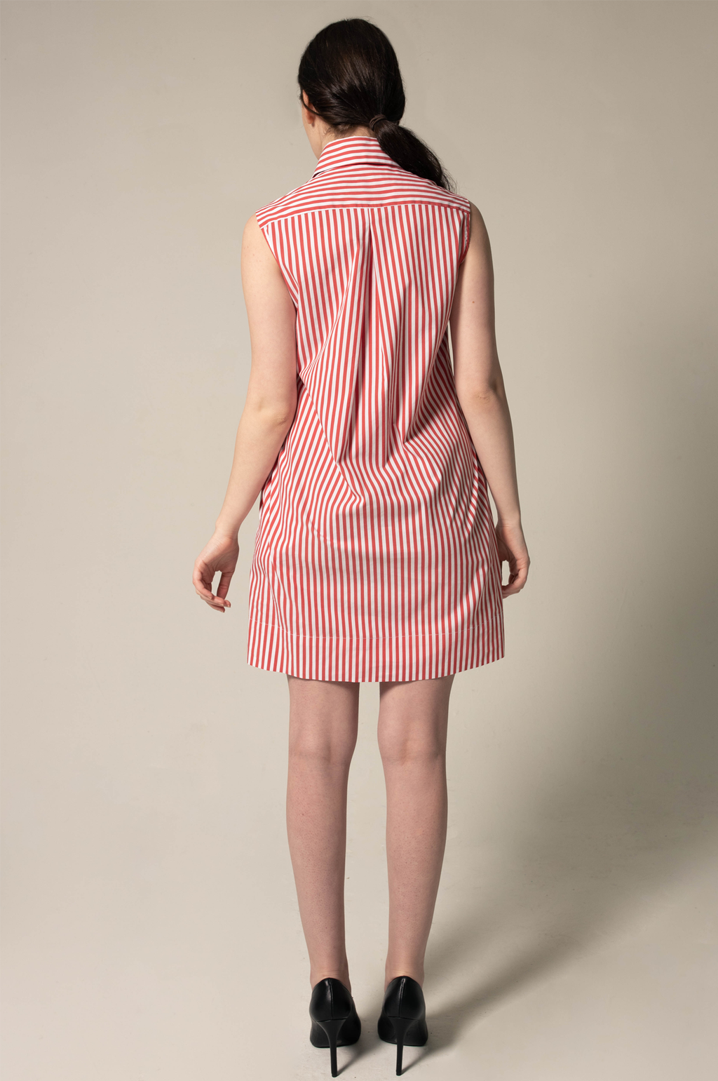 Italian Cotton Red Stripe Sleeveless Dress – Elegant Summer Dress