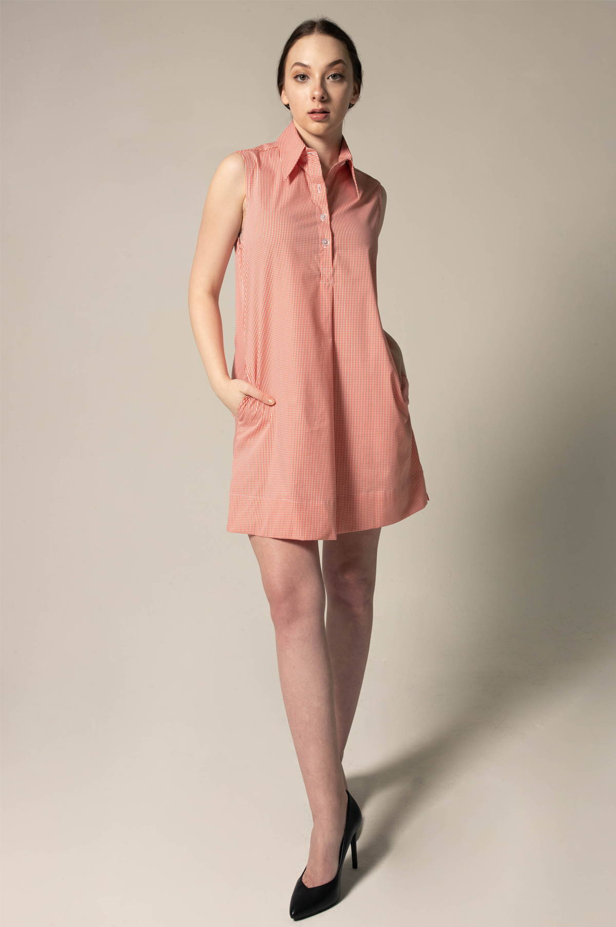 Italian Cotton Orange Sleeveless Dress – Elegant Summer Wear