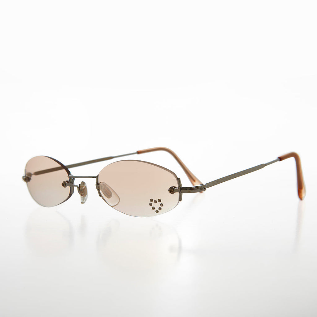 Micro Sunglass with Heart Rhinestone Accent - Primo