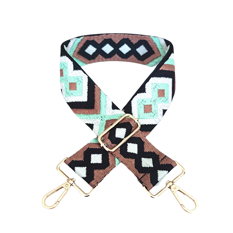 Teal & Brown Boho Bag Strap - Gold Hardware