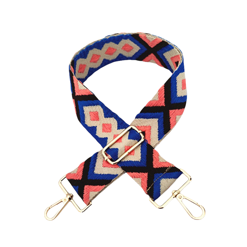 Blue & Peach Boho Bag Strap - Gold Hardware