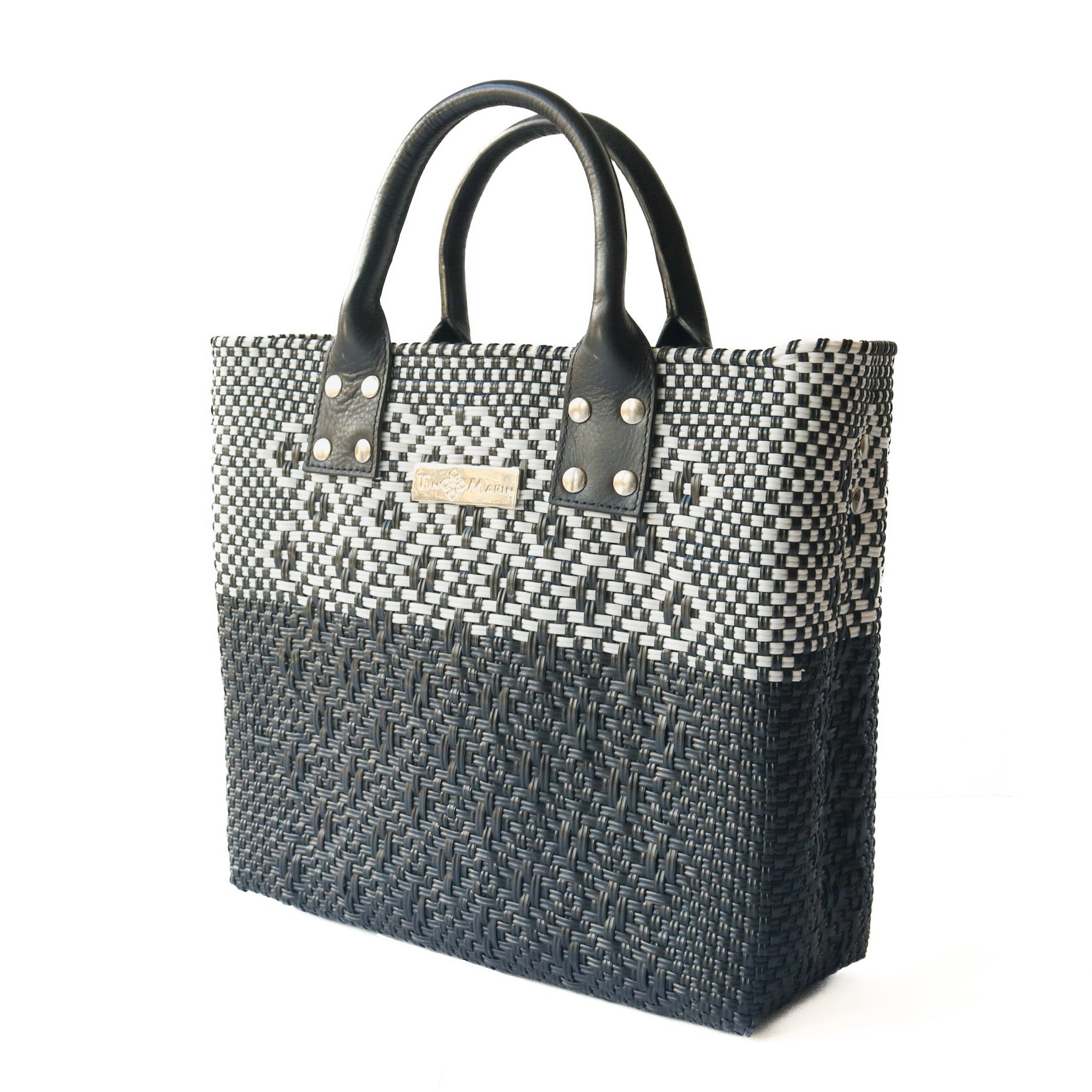 Tin Marin Black Large Woven Crossbody Bag - Black Leather
