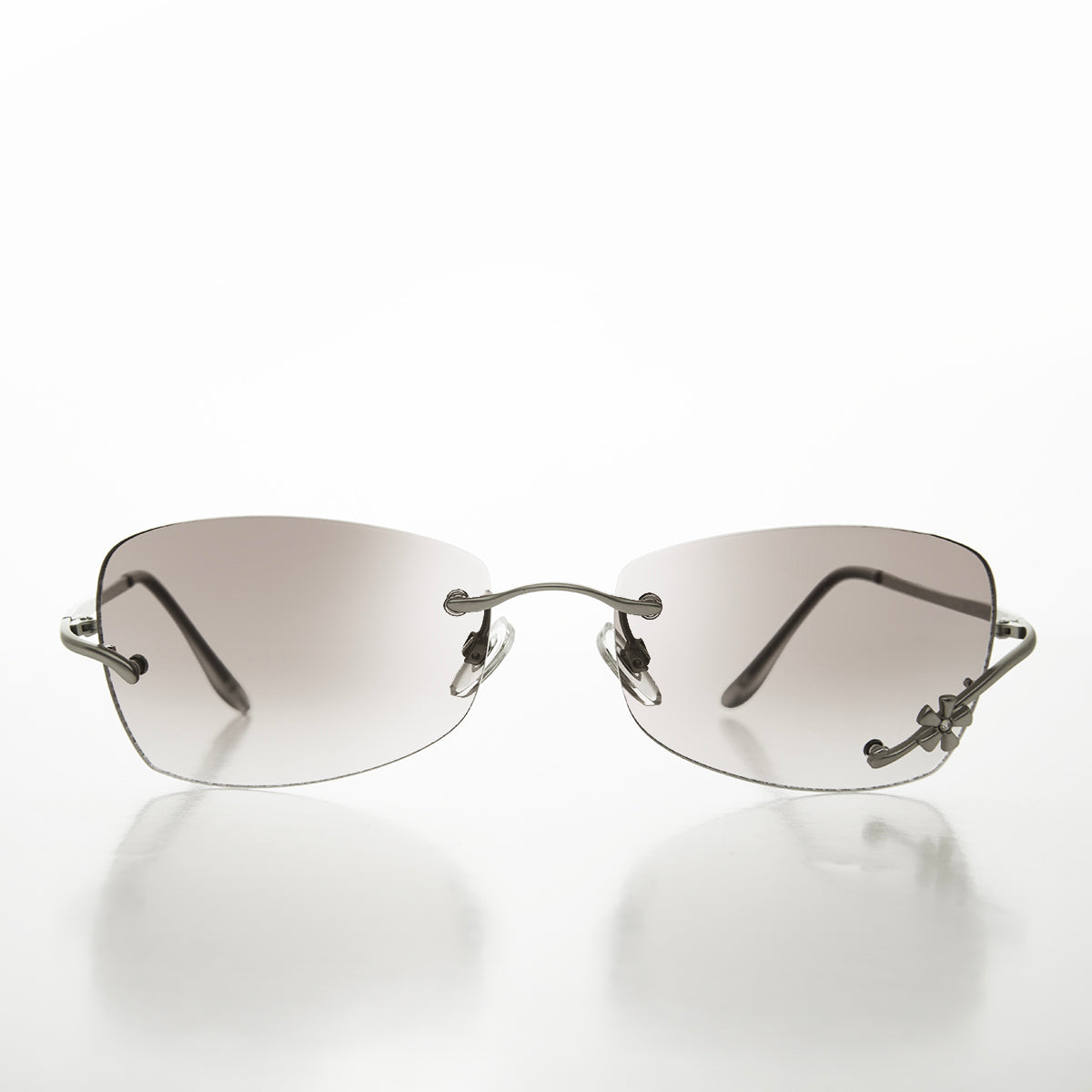 Flower Accent Rimless 90s Sunglasses - Cena