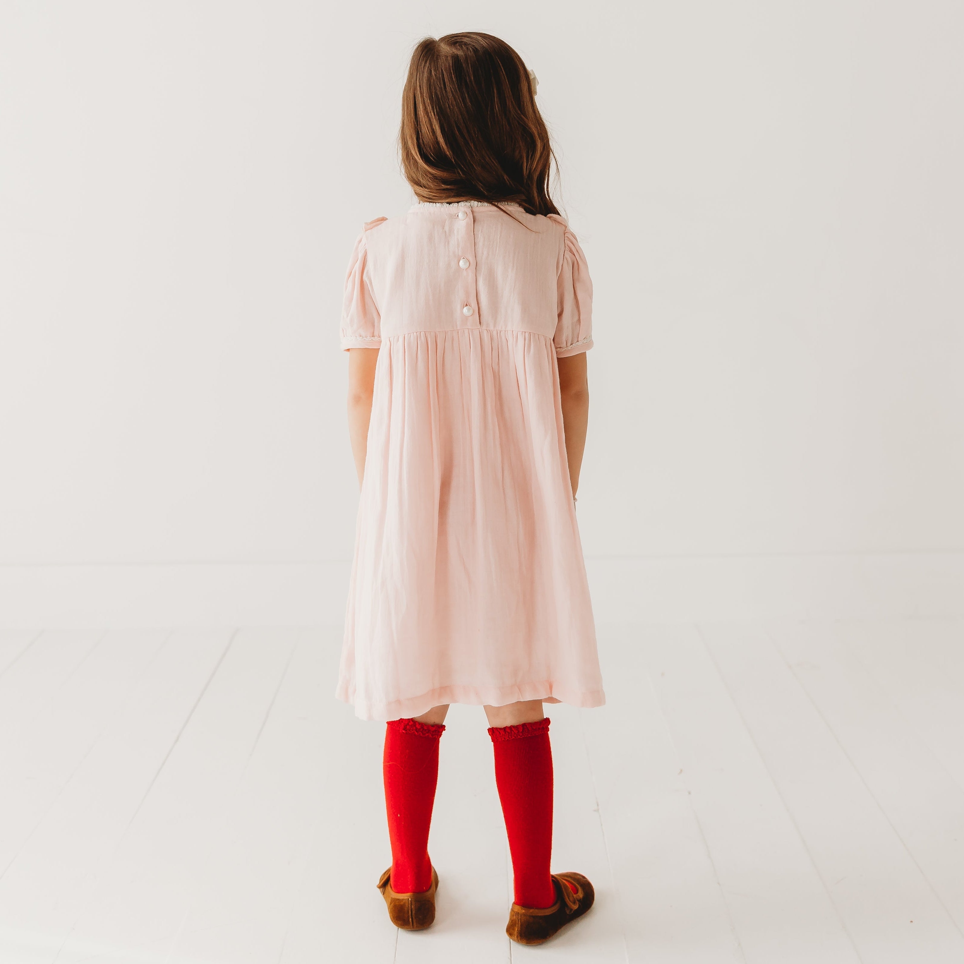 Strawberry Embroidered Dress in Pale Pink