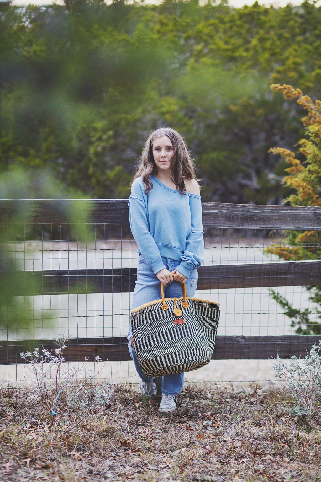 Balance Stripes Handwoven Beach Straw Tote Basket