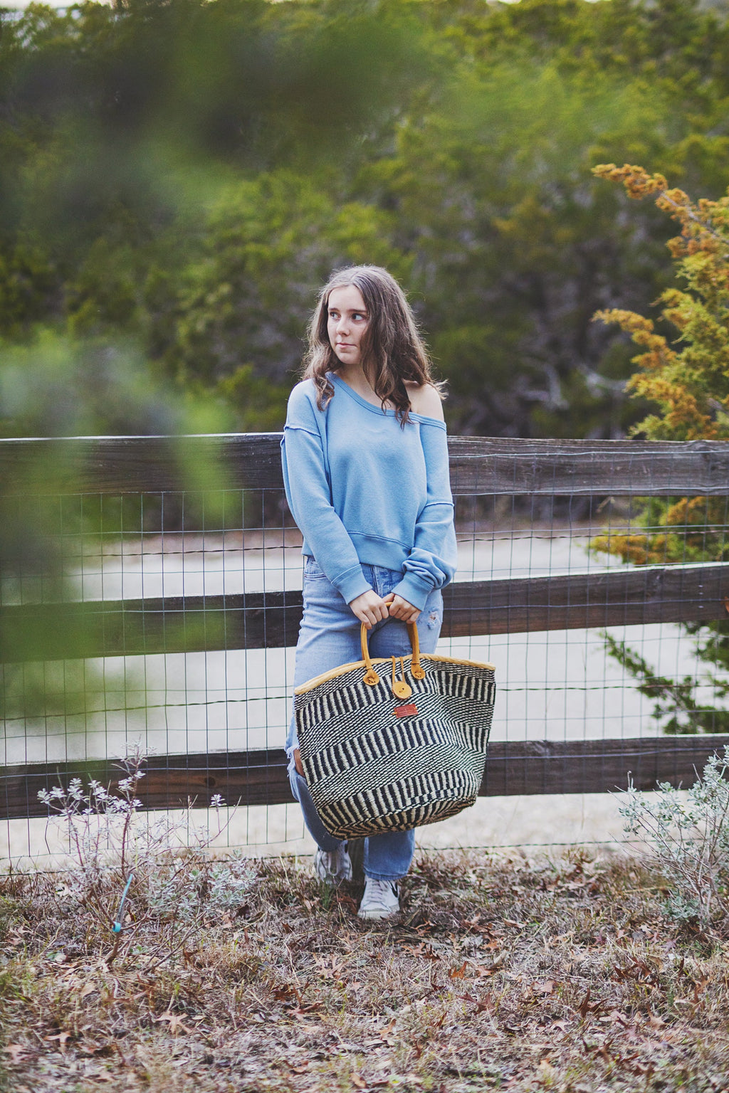 Balance Stripes Handwoven Beach Straw Tote Basket