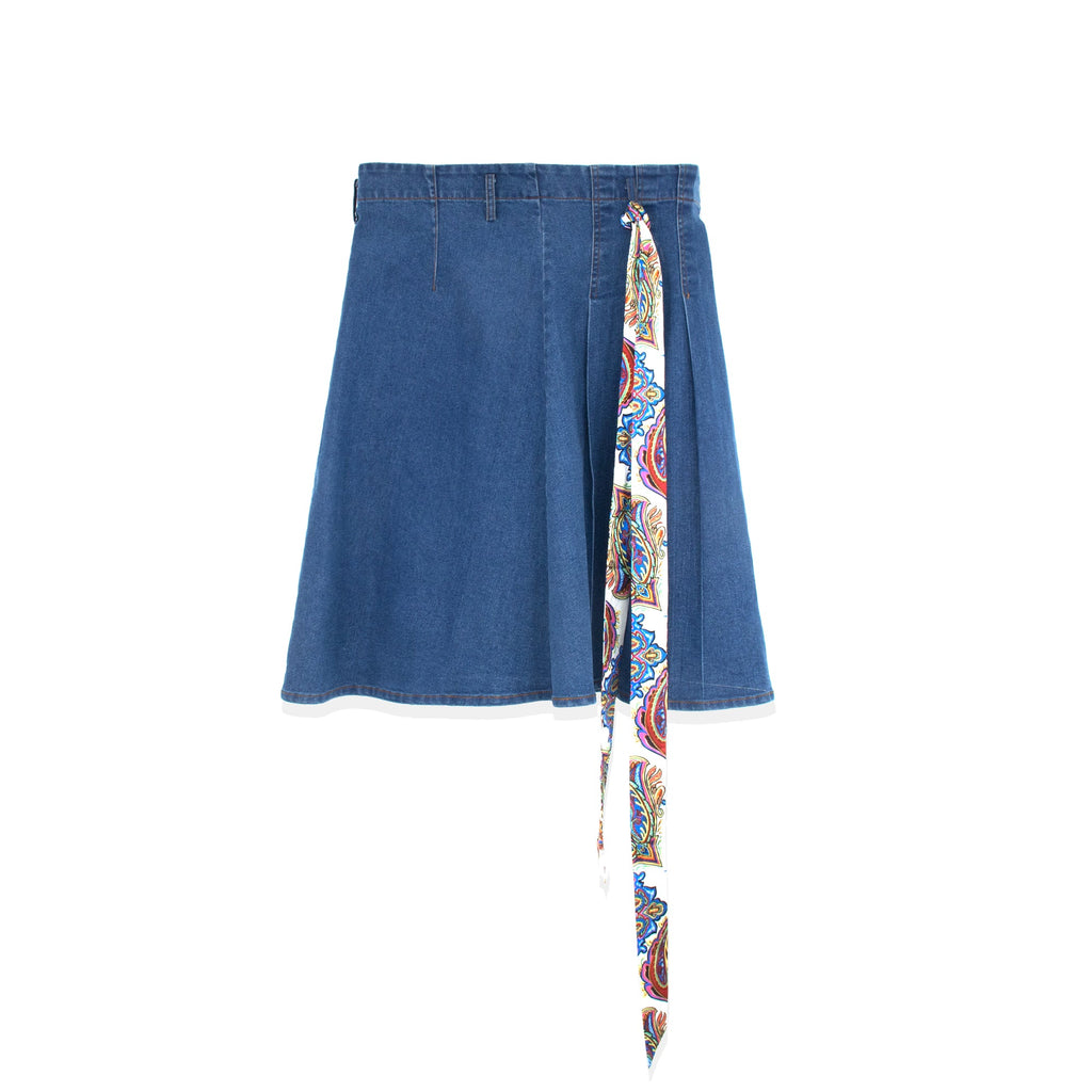 DENIM PLEAT KILT SKIRT WITH TIE