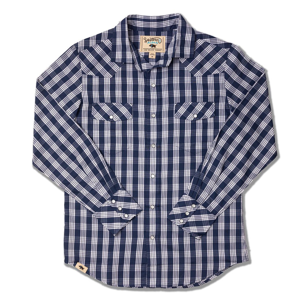 Navy Palaka Western Pearl Snap Shirt