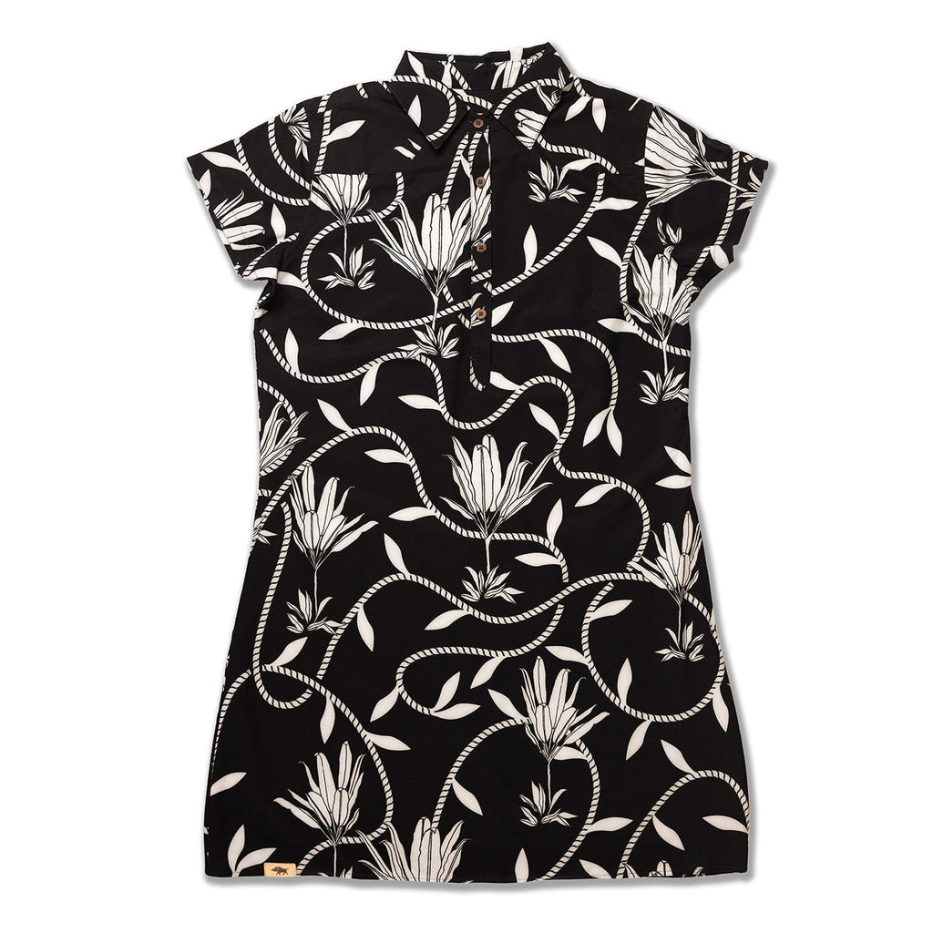 Placket Dress Recycled Poly Ti Leaf Pareu