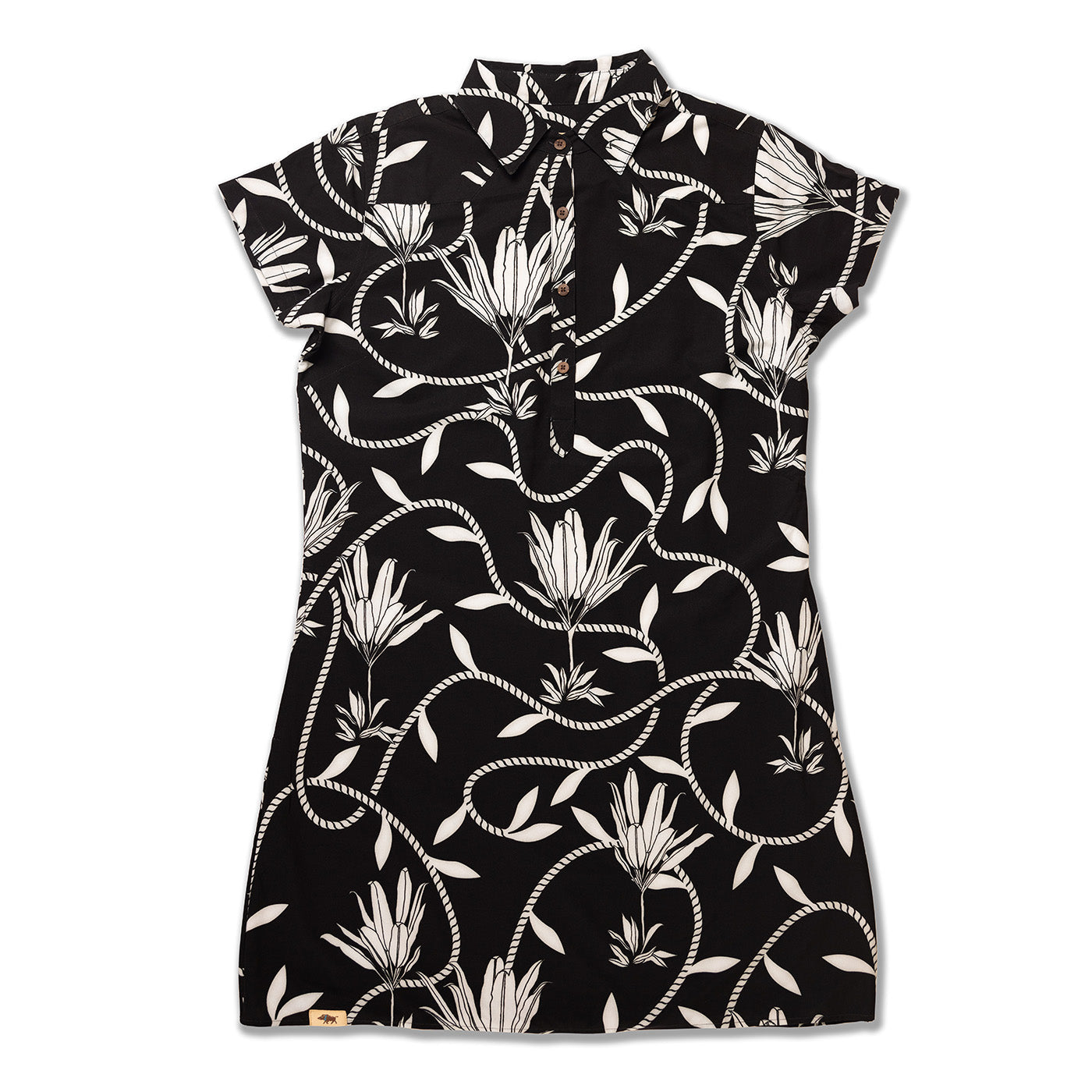 Placket Dress Recycled Poly Ti Leaf Pareu