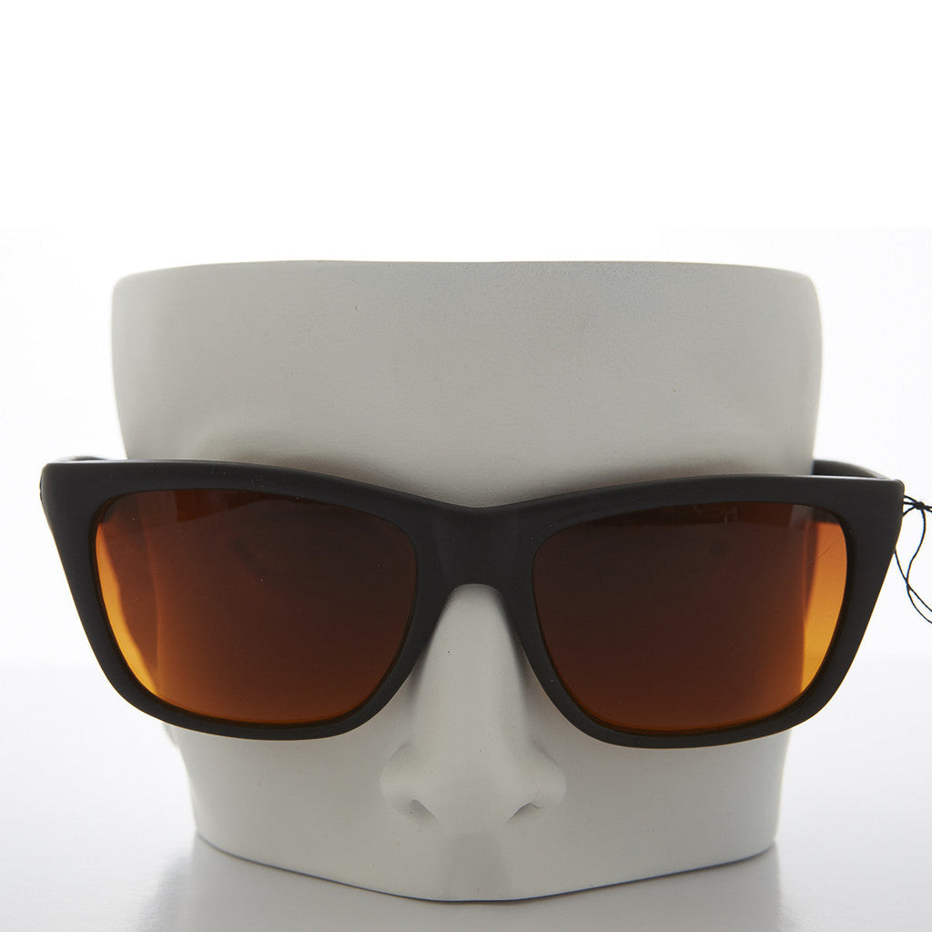 Classic Square Black Sunglasses with Amber Lens - Toni