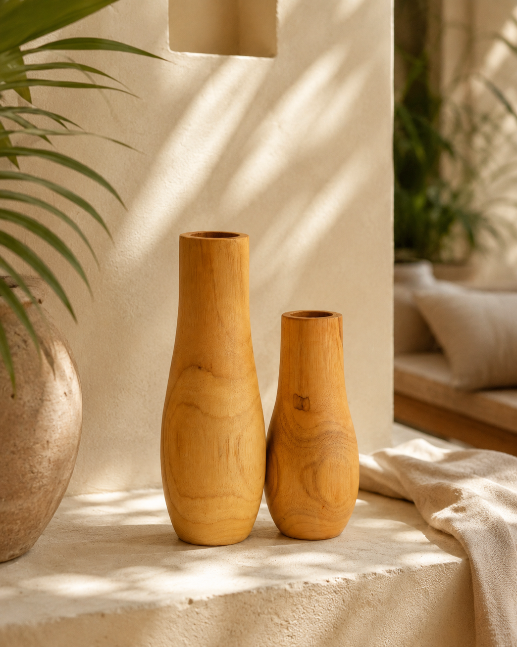 Teak Wavy Vases