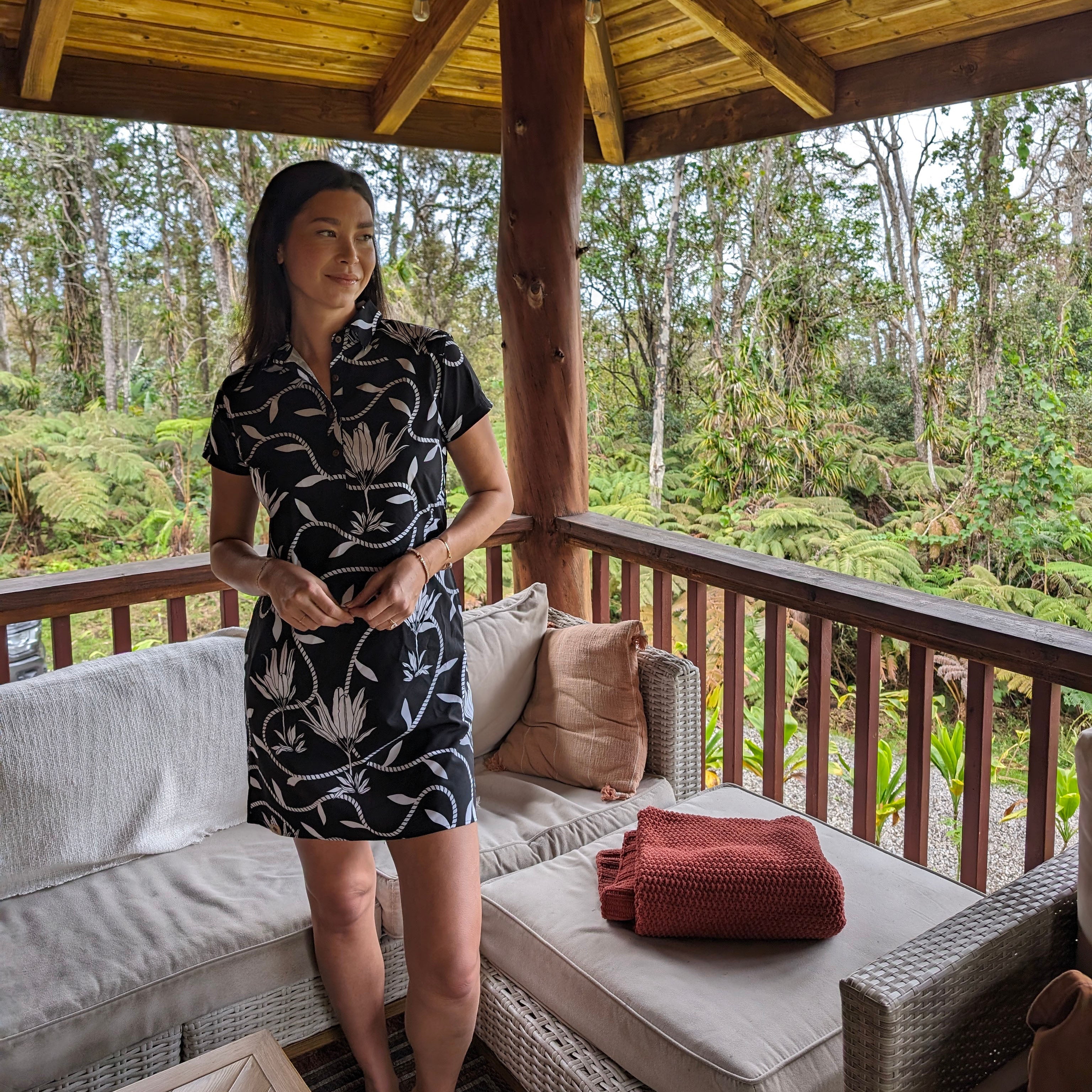 Placket Dress Recycled Poly Ti Leaf Pareu