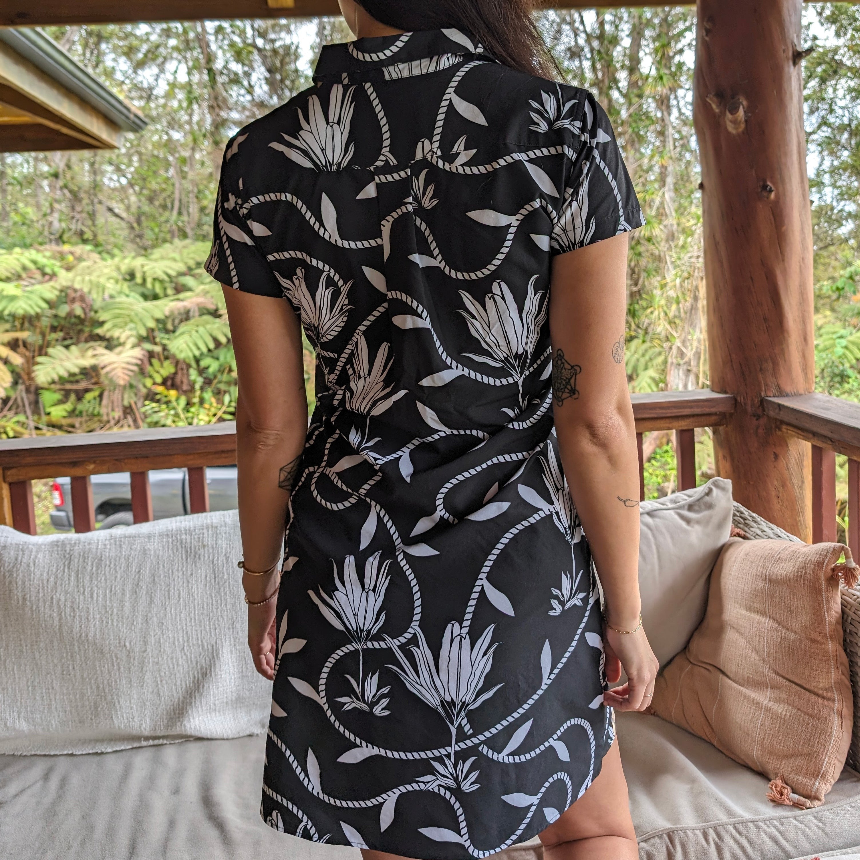 Placket Dress Recycled Poly Ti Leaf Pareu