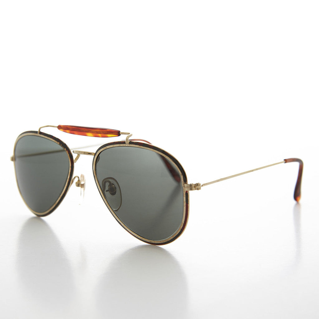 Metal Aviator Vintage Sunglass with Brow Bar - Vega