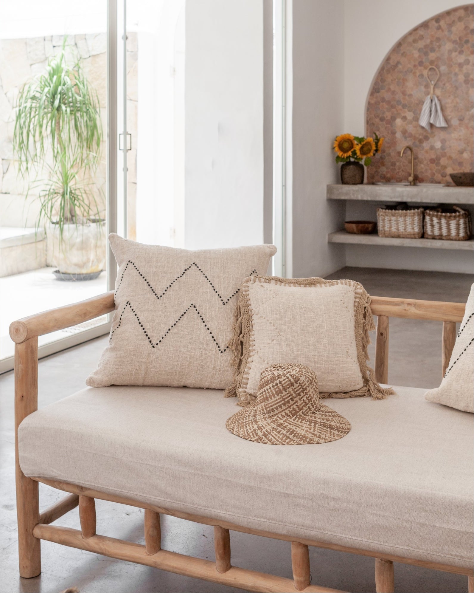 Gaia Hand Stitched Cotton Throw Pillow