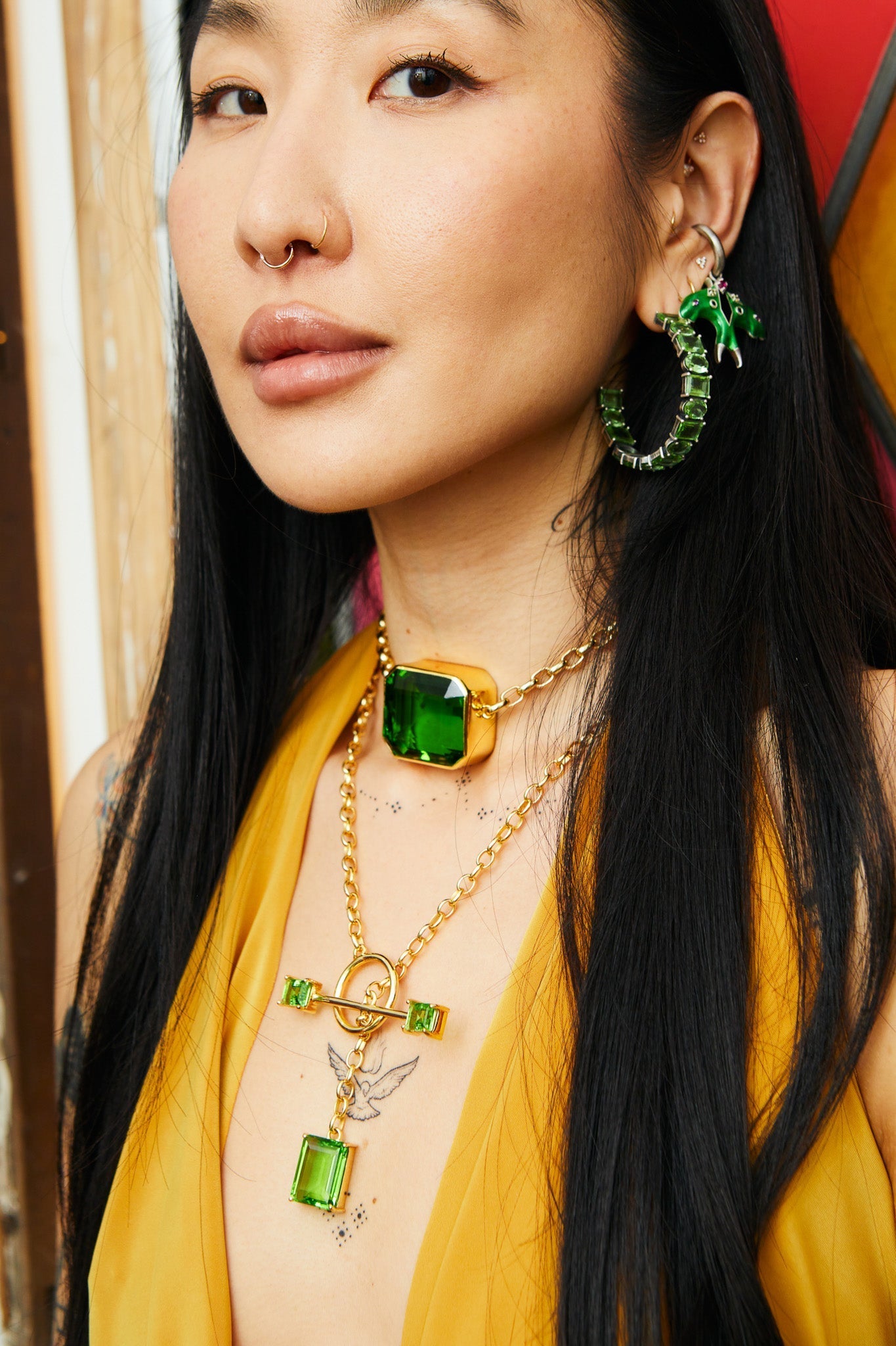 Gem Drop Toggle Necklace in Green Envy (Gold) SHIPS IN FEBRUARY
