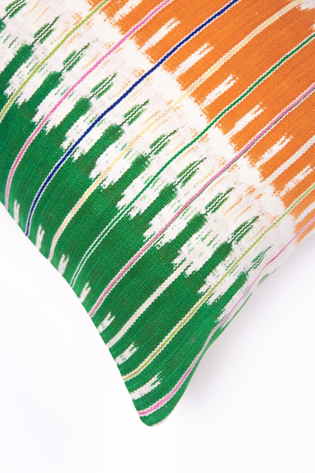 Vintage Ikat Orange & Green Pillow