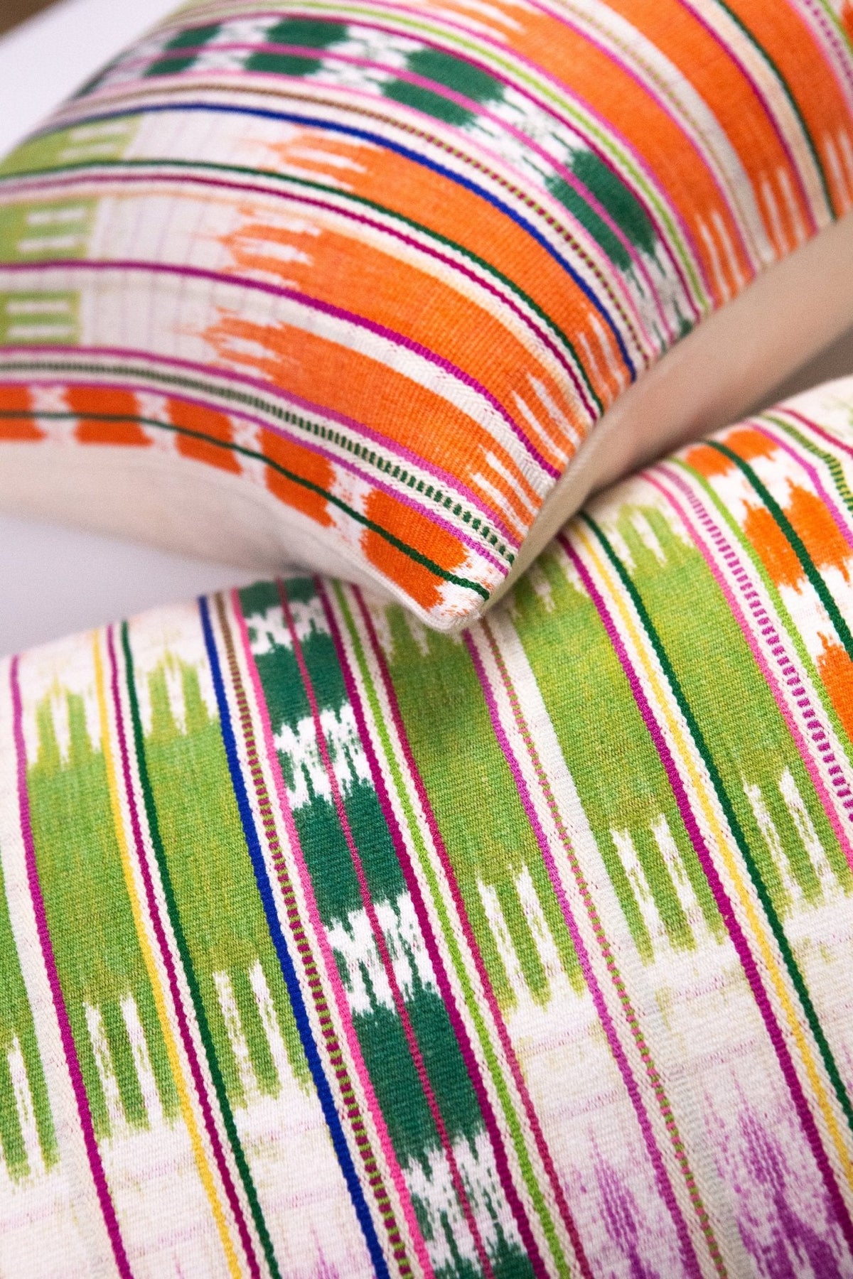 Vintage Ikat Orange and Green Pillow