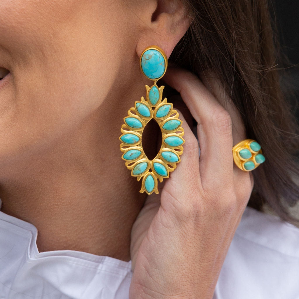 Water Lily Drop Earrings - Turquoise