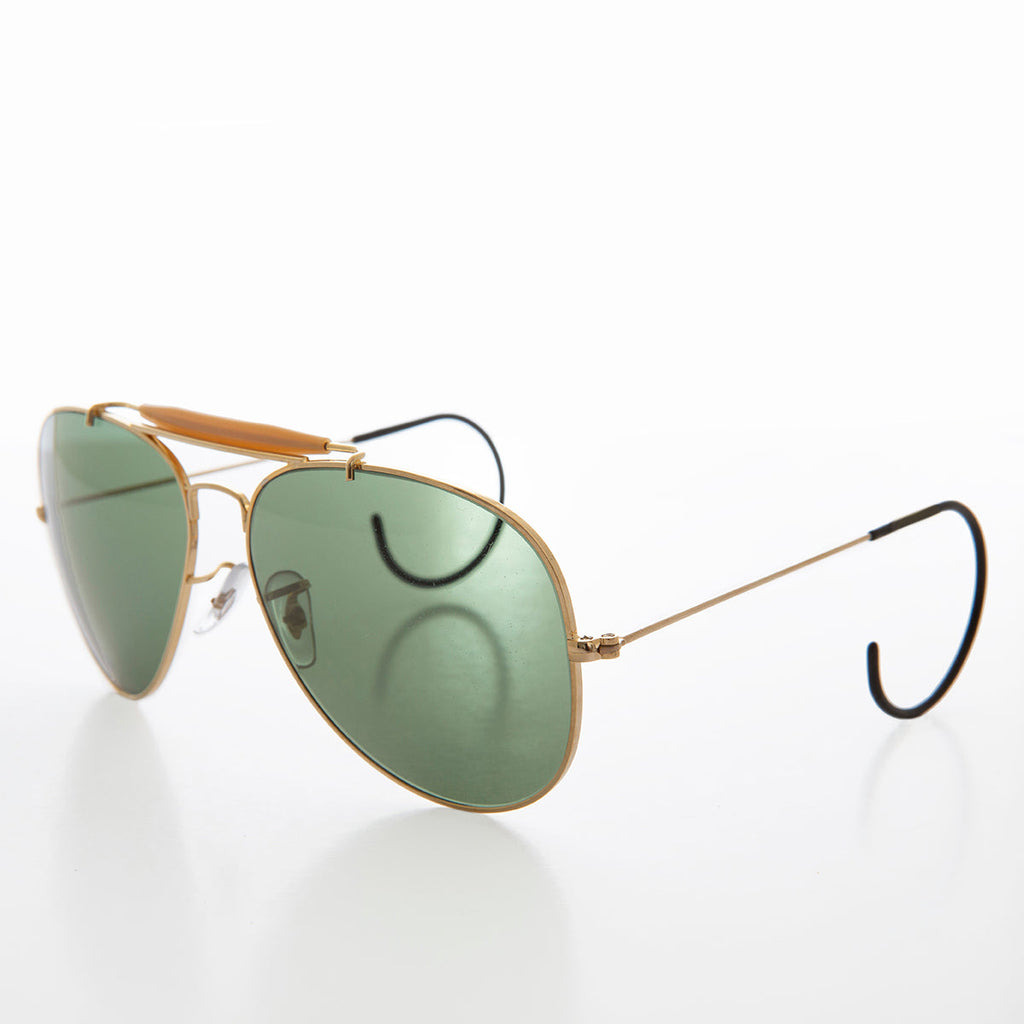 Vintage Aviator Sunglass with Cable Temples and Glass Lens - Wolfman