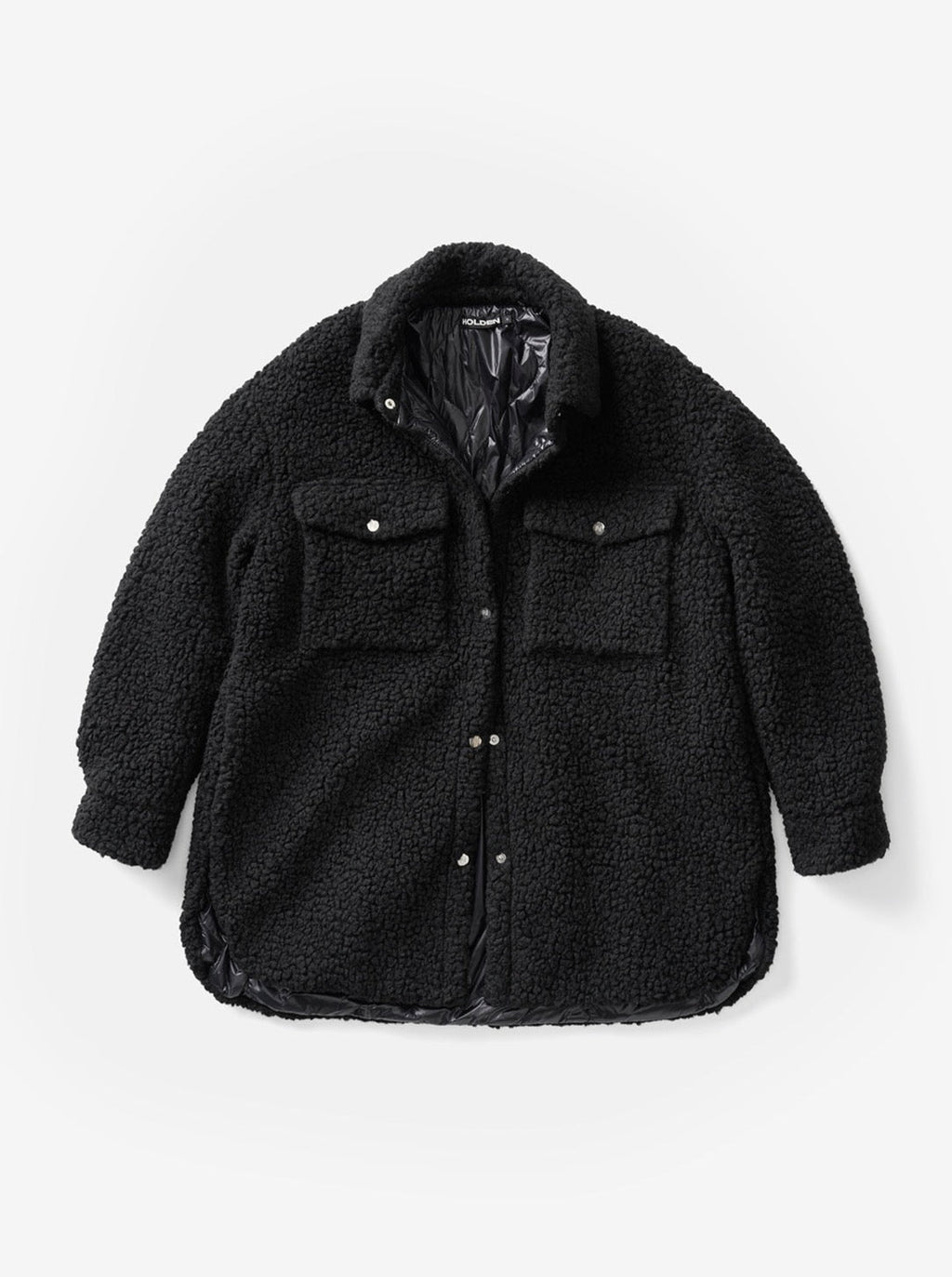 Padded Wool Sherpa Shirt Jacket - Black