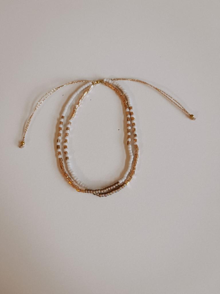 Gold Beaded Necklace and Bracelet Set