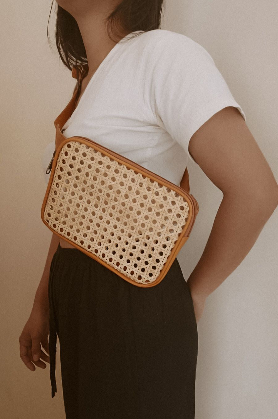 Vera Leather and Cane Belt Bag