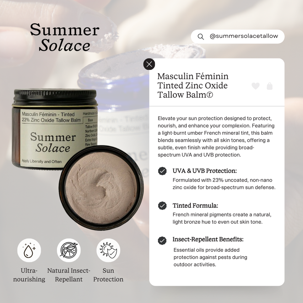 23% Non-Nano Zinc Tinted Tallow Balm | Deodorant Benefits | Scented