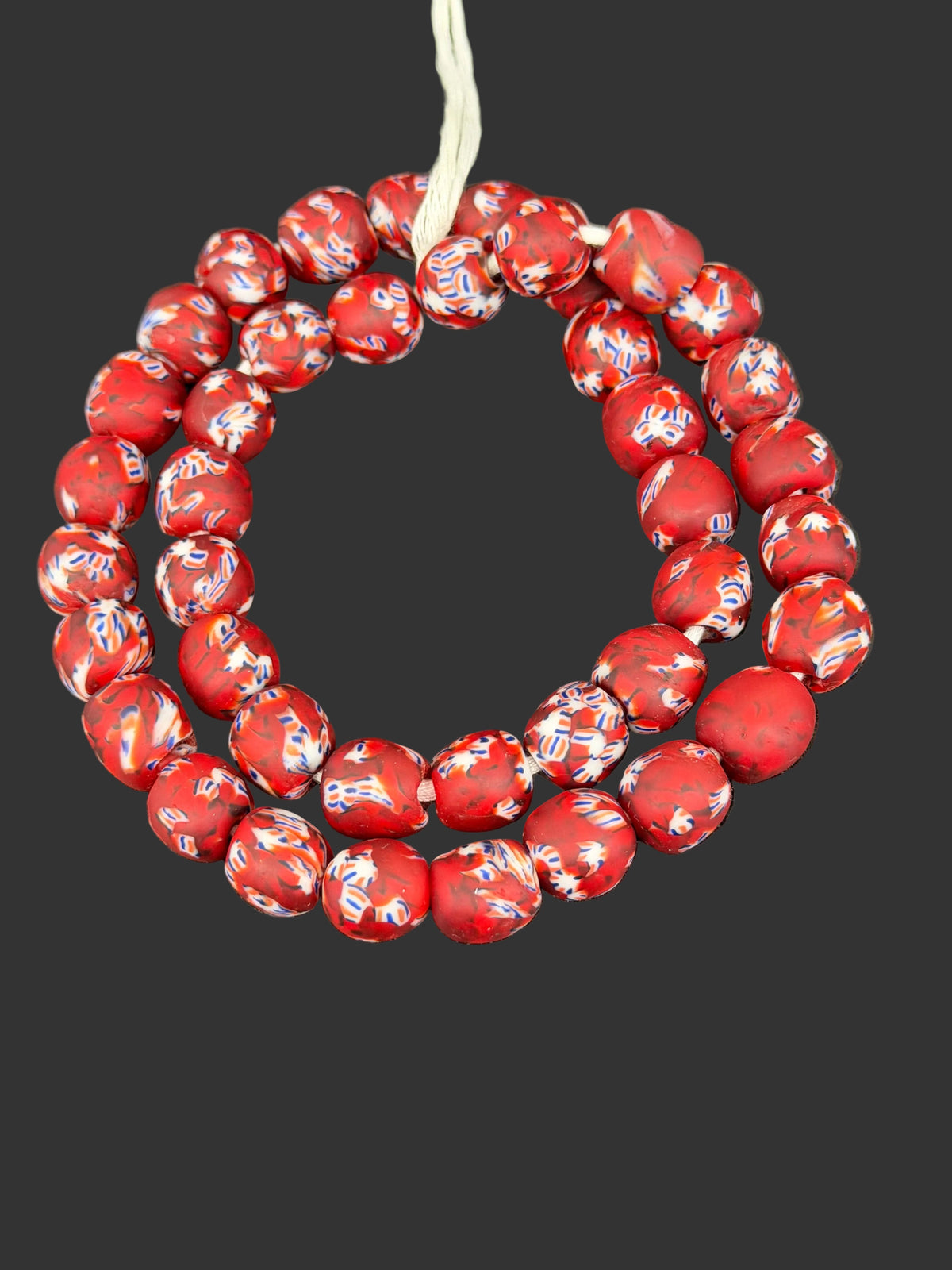 Heritage Crimson Celebration Fused Krobo Glass Beads | Handcrafted Ghana Recycled Glass Beads | Festival Collection