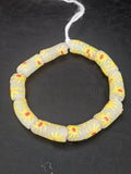Painted Krobo Glass Tube Beads | Soft Ivory Recycled Glass Tube Beads | Handmade in Ghana | 13–14×26–30mm