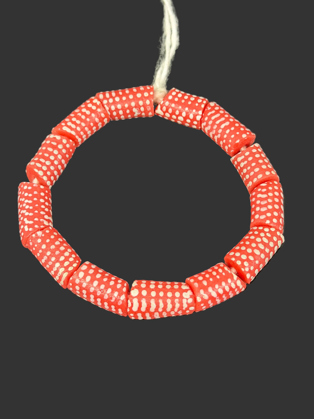 Painted Krobo Glass Beads | Red & White Polka Dot Long Tube Beads | Handcrafted Ghana Recycled Glass Beads