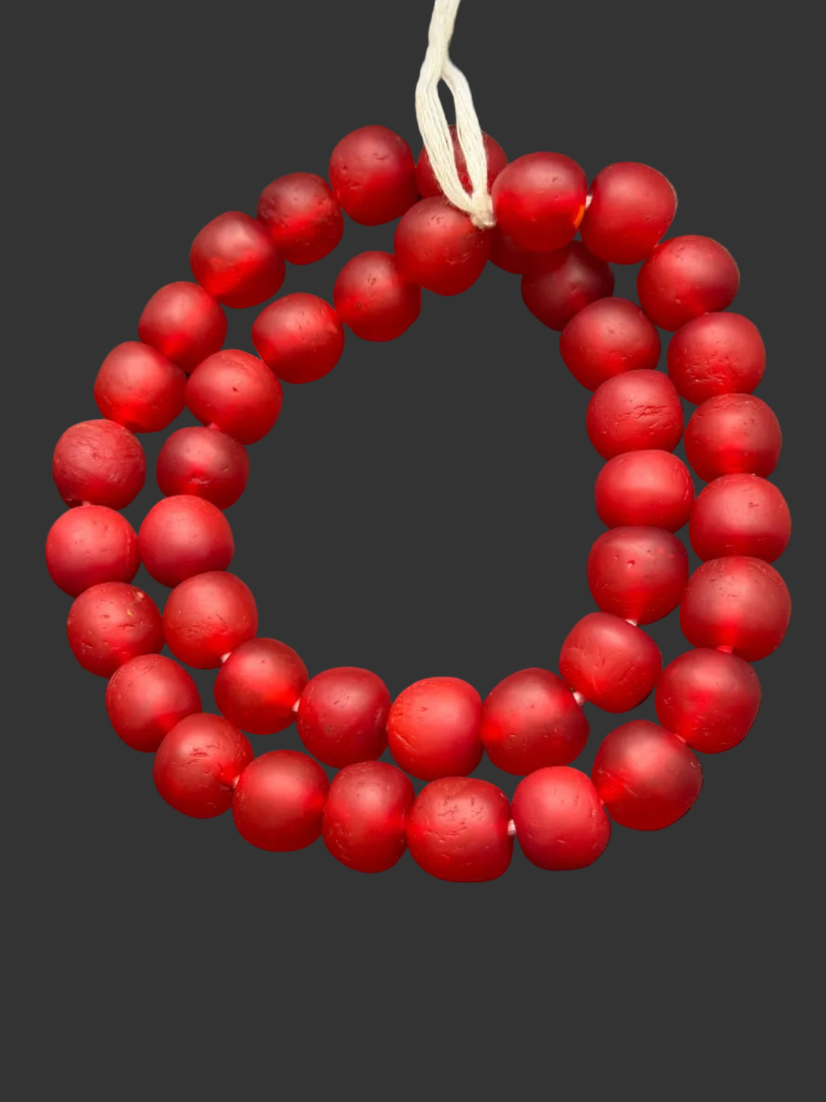 Ruby Frost Krobo Pocket Glass Beads | Handcrafted Ghana Recycled Glass Beads | Frosted Red Artisan Beads