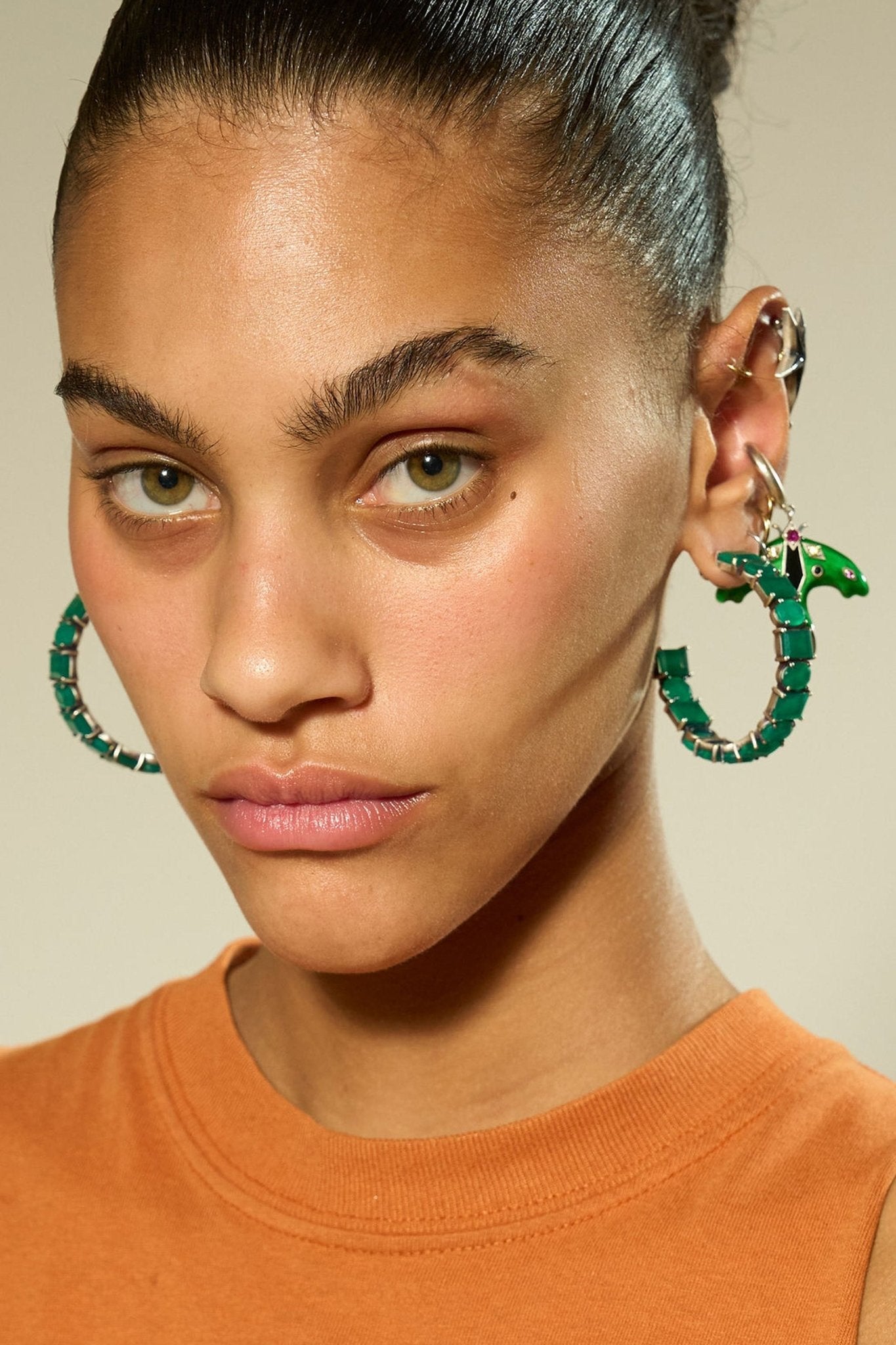 Quarry Hoops in Green Onyx (Silver) SHIPS IN FEBRUARY
