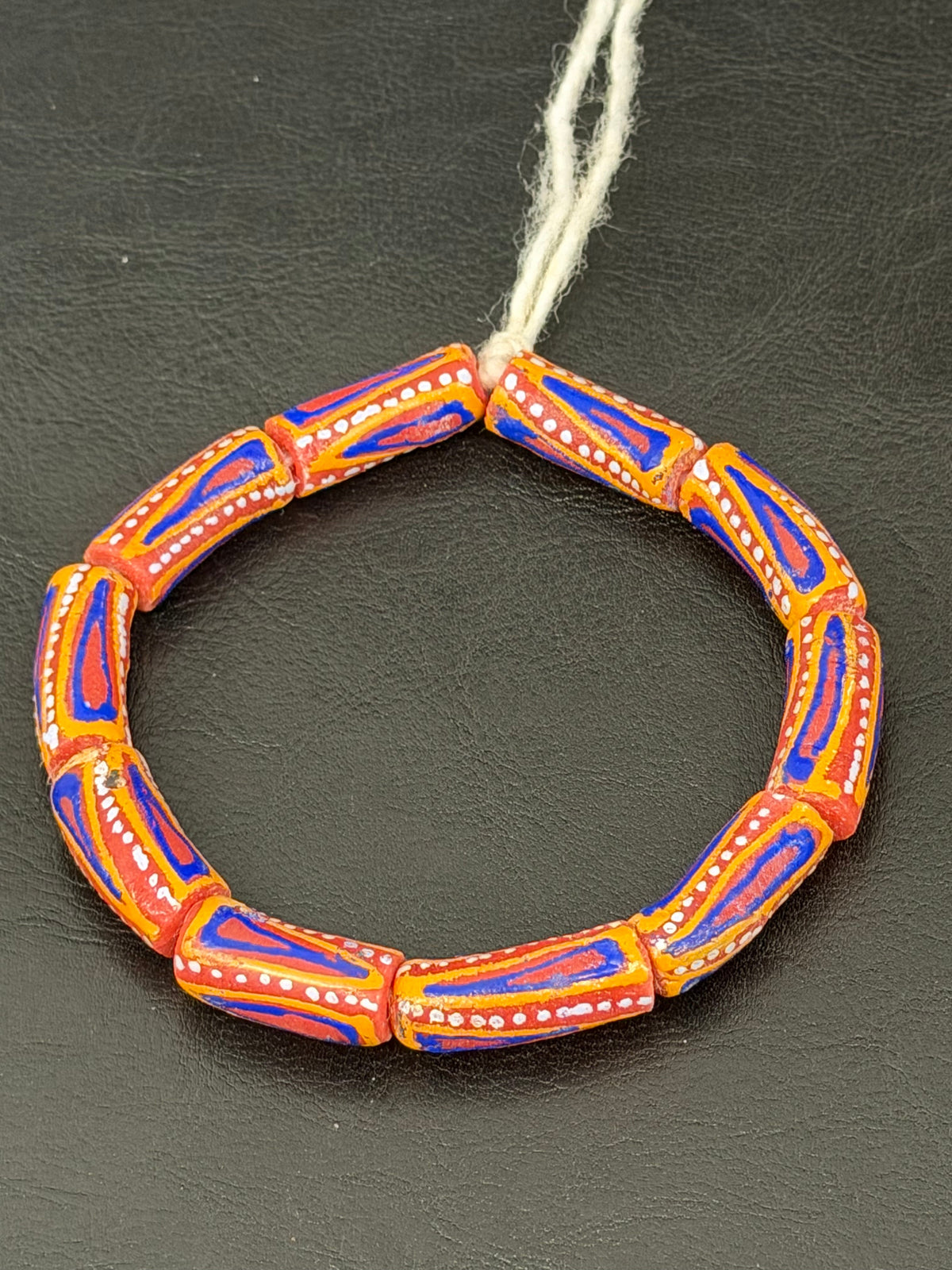 Painted Krobo Glass Beads | Orange Blue Long Tube Recycled Glass Beads | Handcrafted Ghana Artisan Beads