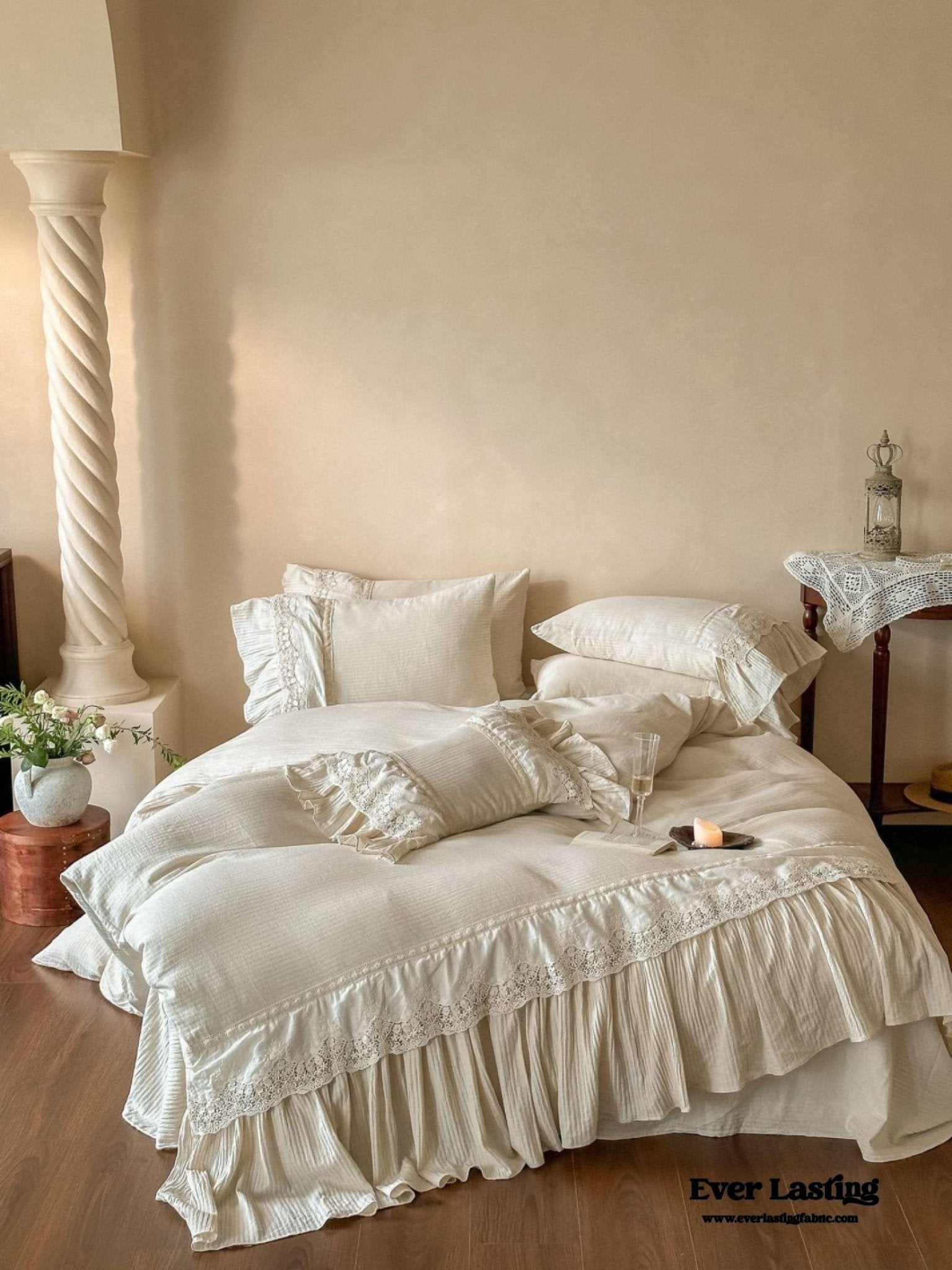 Amelie Lace Embroidered Linen Cotton Bedding Set