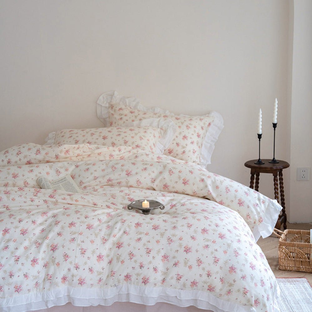 Annie Lace Ruffle Floral Bedding Set / Blue