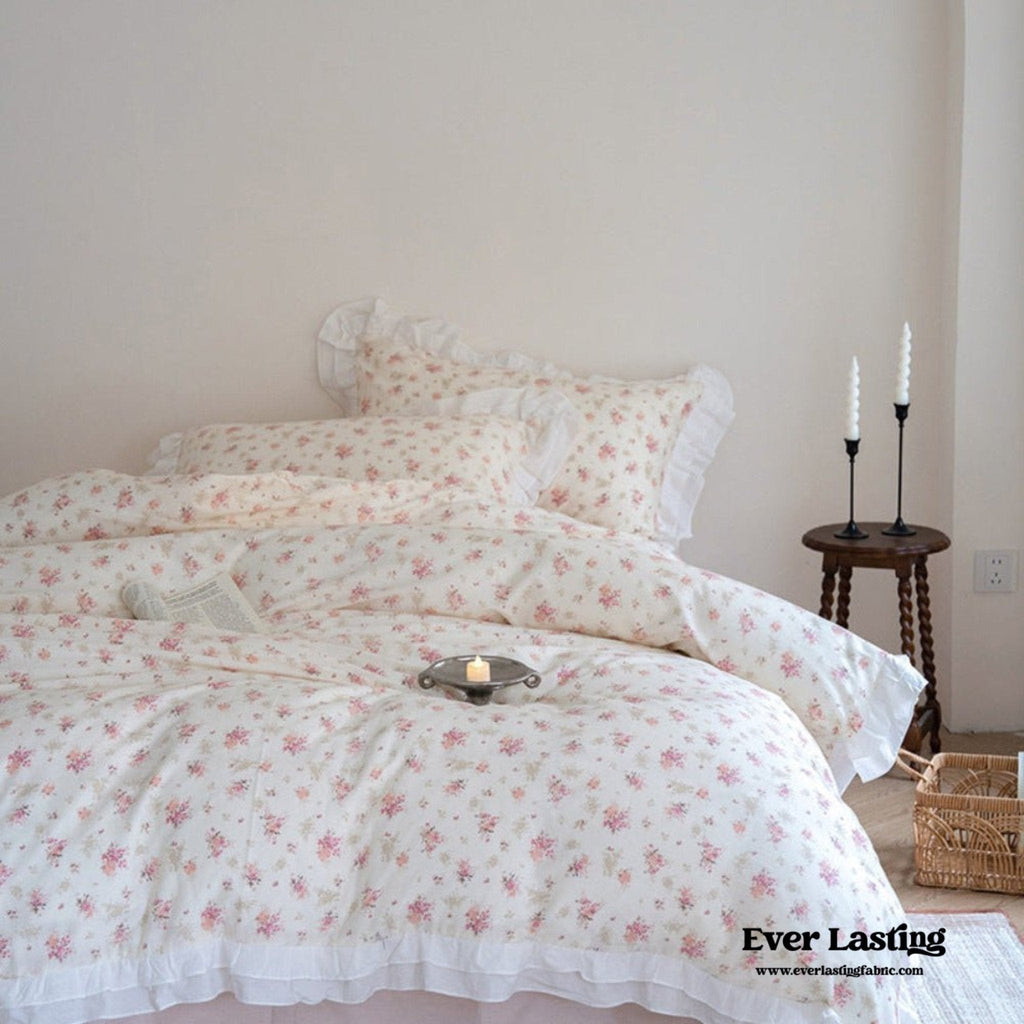 Annie Lace Ruffle Floral Bedding Set / Pink