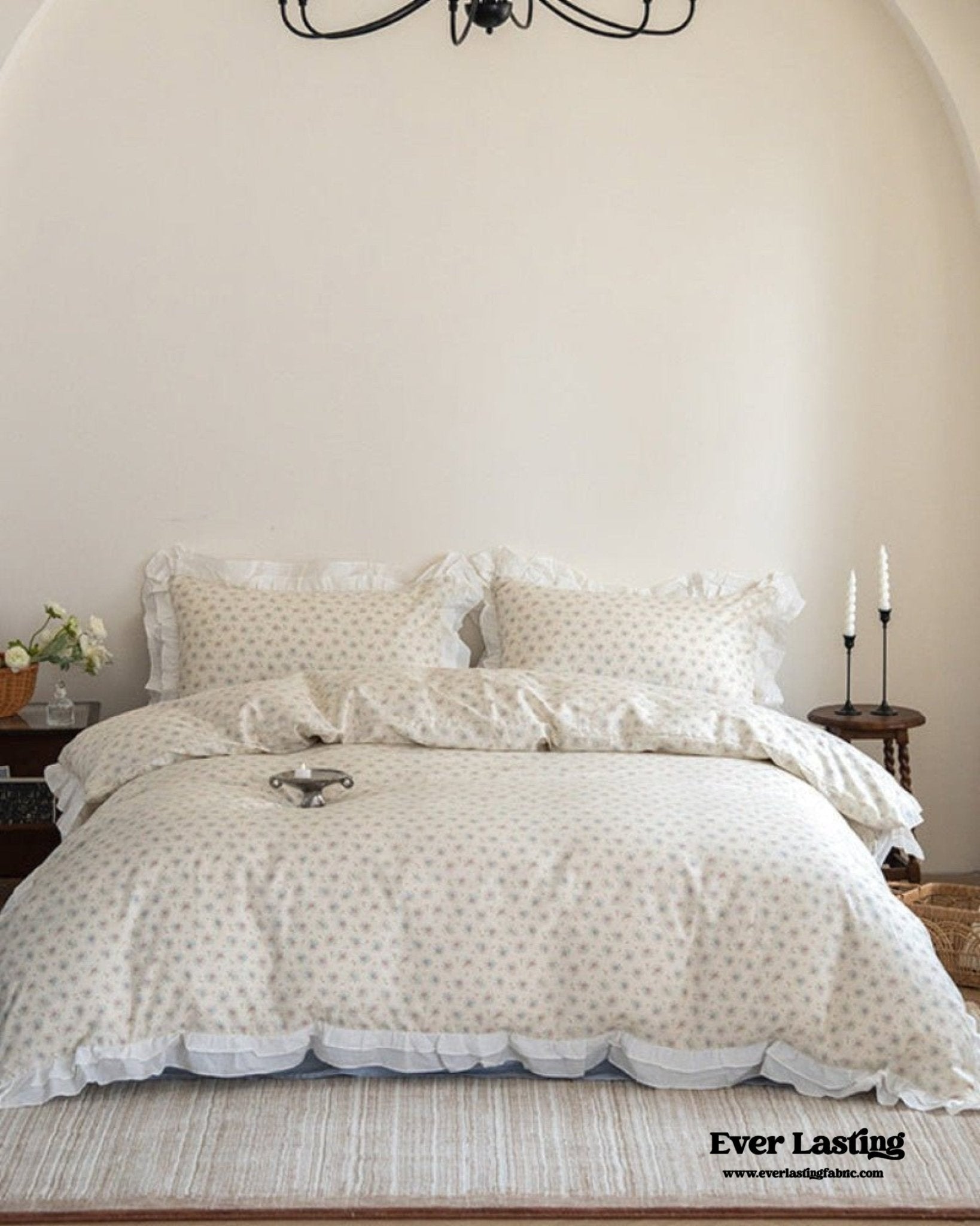 Annie Lace Ruffle Floral Bedding Set / Pink