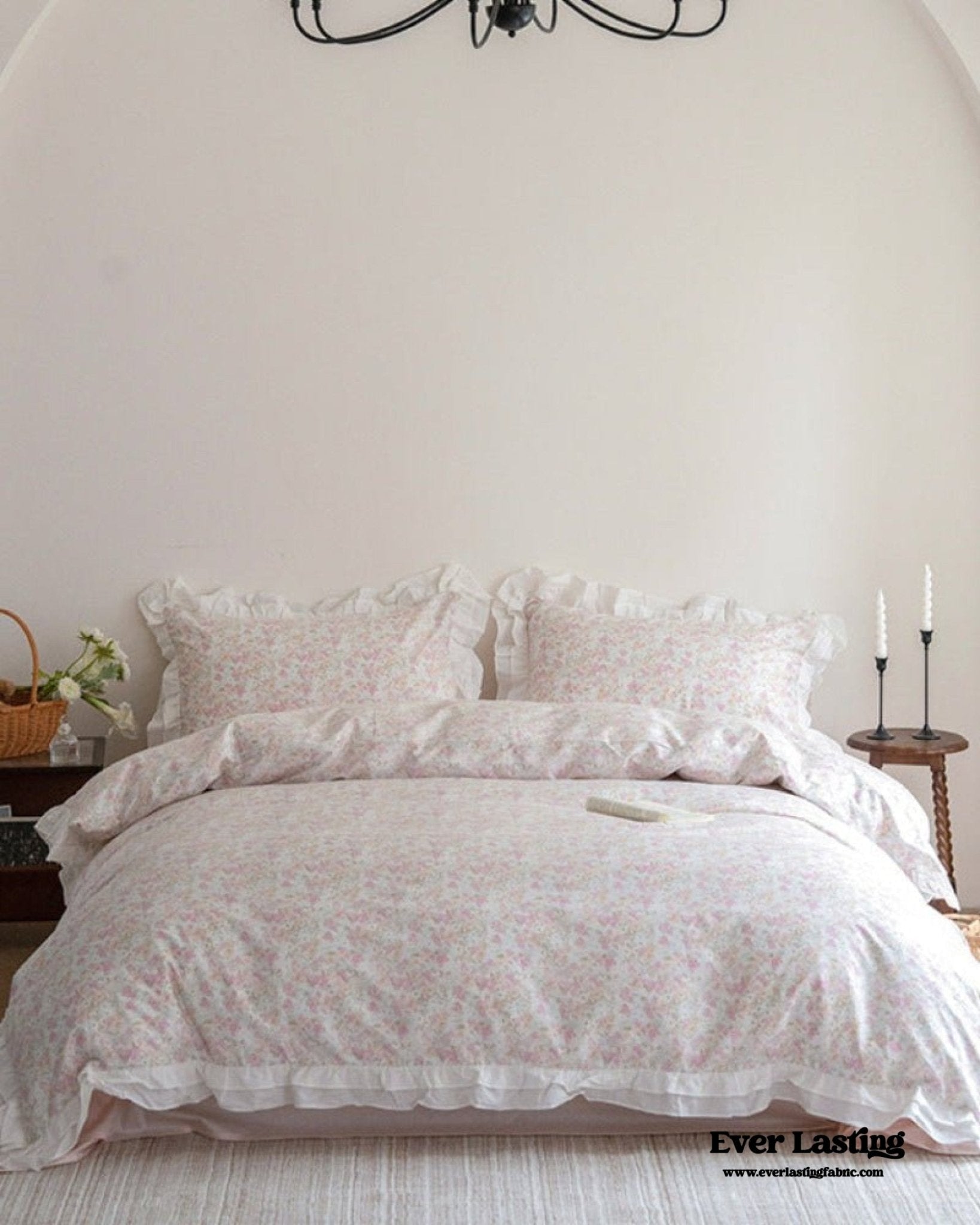 Annie Lace Ruffle Floral Bedding Set / Pink