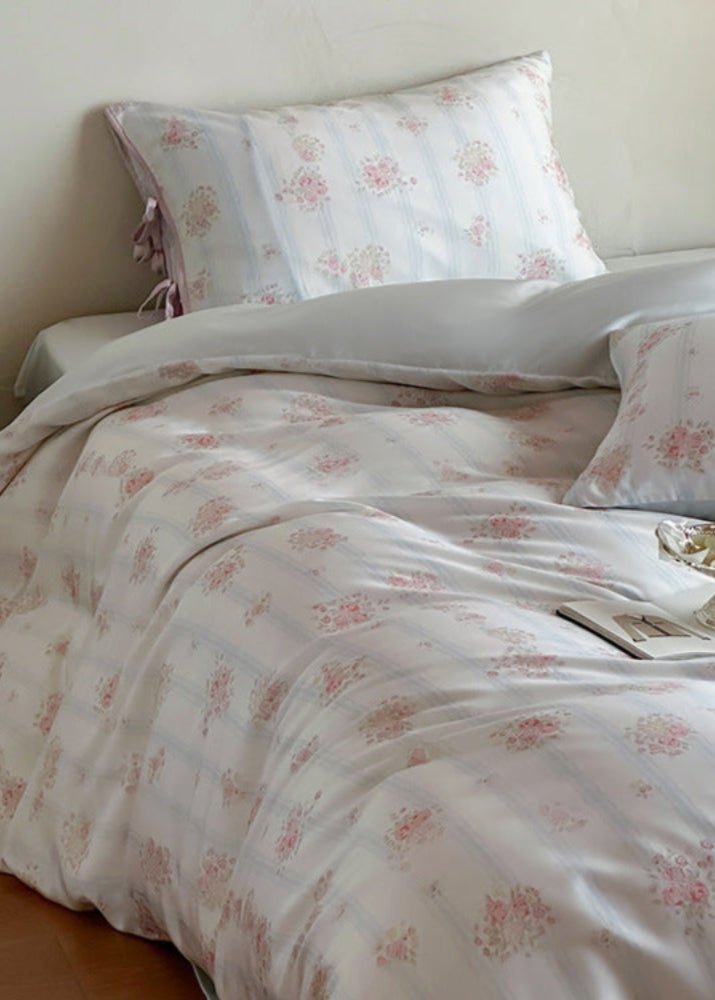 Bianca Floral Ribbon Tied TENCEL™ Bedding Set / Ivory Blue