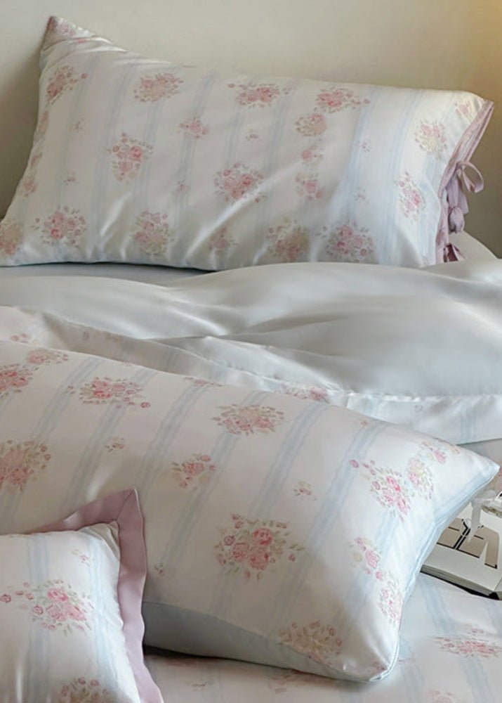 Bianca Floral Ribbon Tied TENCEL™ Bedding Set / Ivory Blue