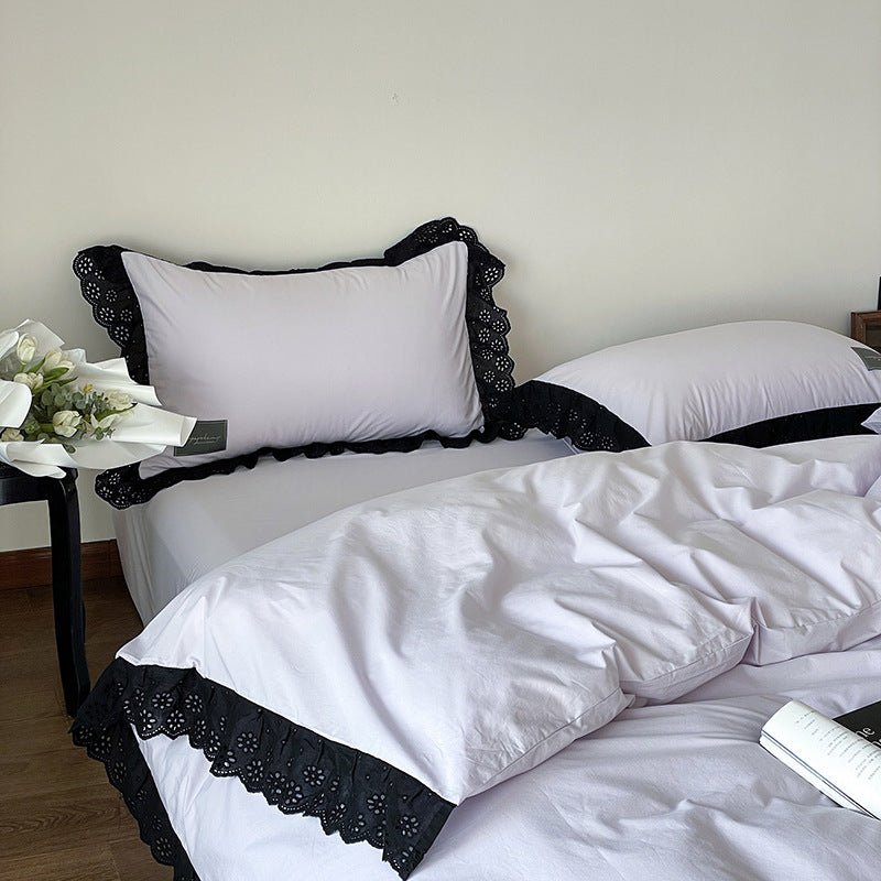 Black Lace Ruffle Bedding Set / Purple