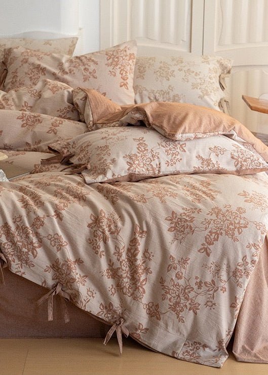 Bonnie Ribbon Bow Tie Floral Bedding Set / Light Gray