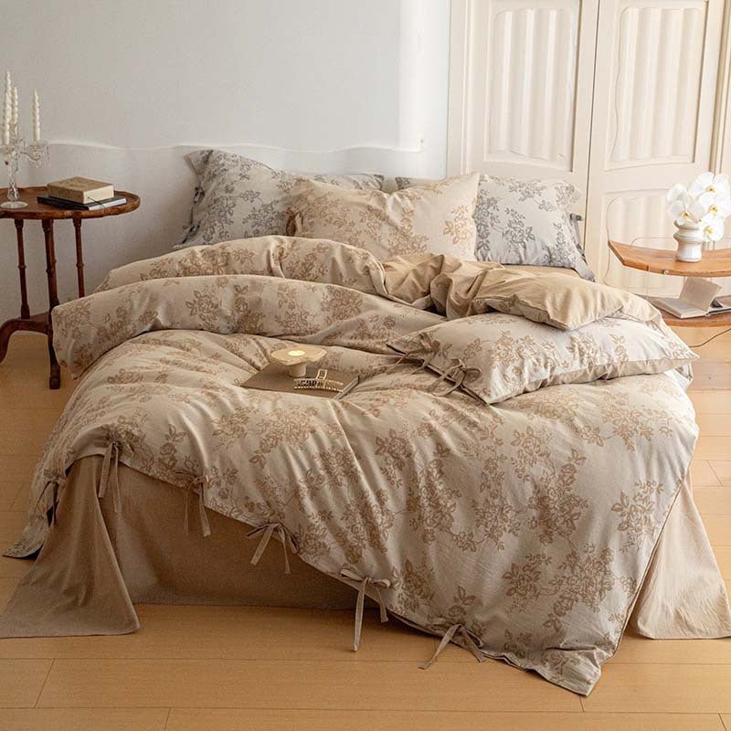 Bonnie Ribbon Bow Tie Floral Bedding Set / Dark Gray