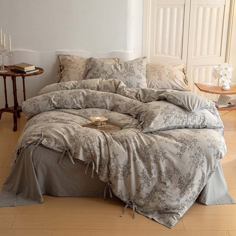 Bonnie Ribbon Bow Tie Floral Bedding Set / Blue