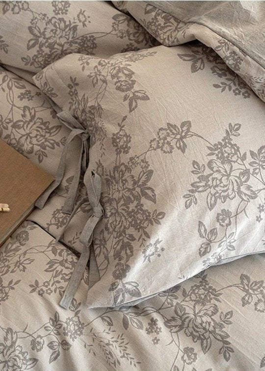 Bonnie Ribbon Bow Tie Floral Bedding Set / Light Gray