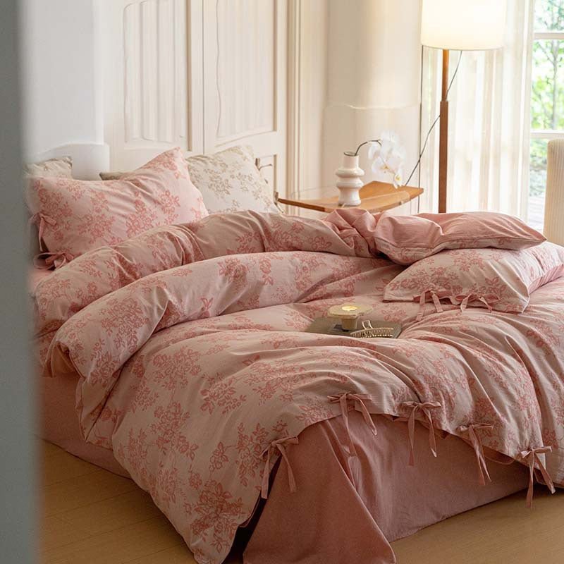 Bonnie Ribbon Bow Tie Floral Bedding Set / Blue