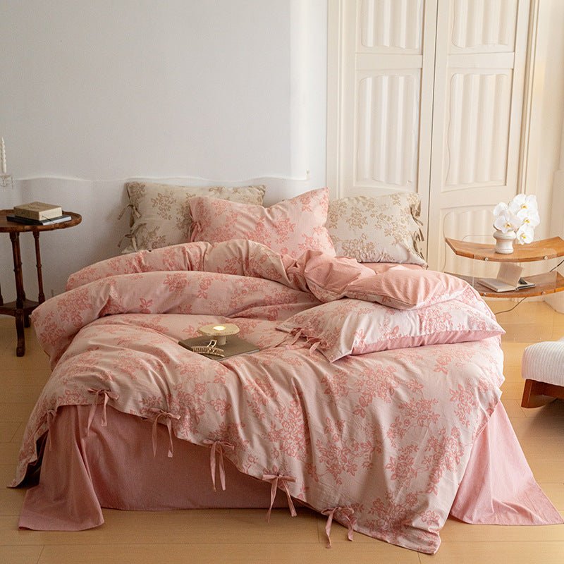 Bonnie Ribbon Bow Tie Floral Bedding Set / Light Gray