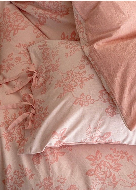 Bonnie Ribbon Bow Tie Floral Bedding Set / Light Gray